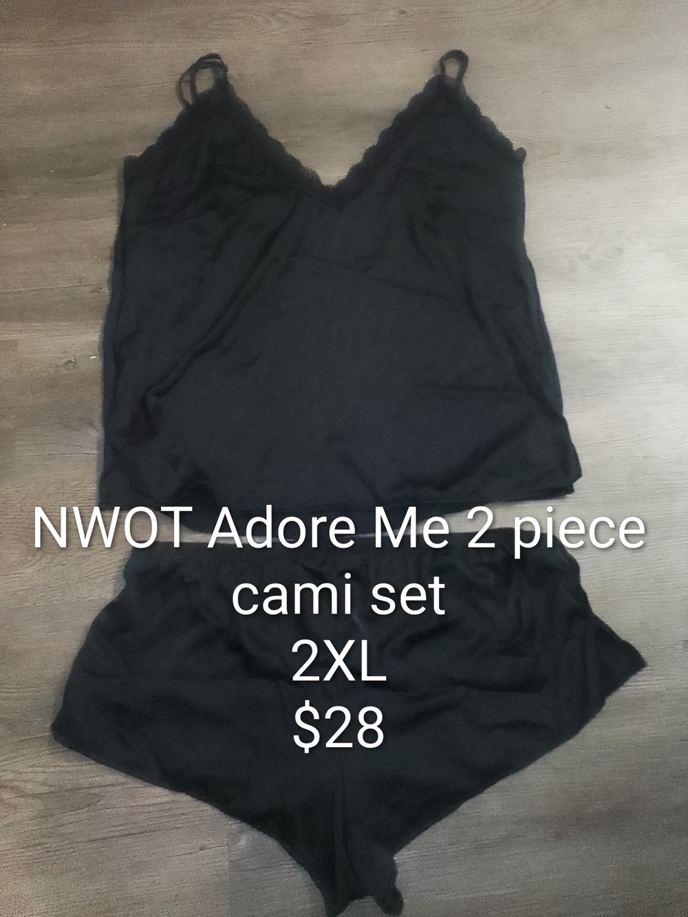 NWOT Adore Me Black Lace-Trim Cami and Shorts Set